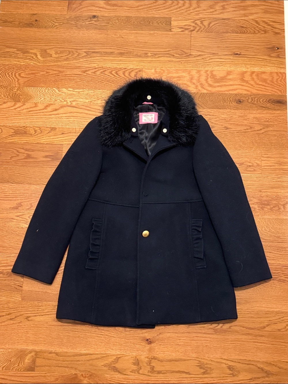 Crewcuts Girls Navy Coat with Black Faux Fur Collar
